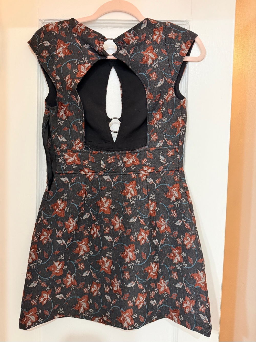 Free People Black Mini Dress with Rust Floral